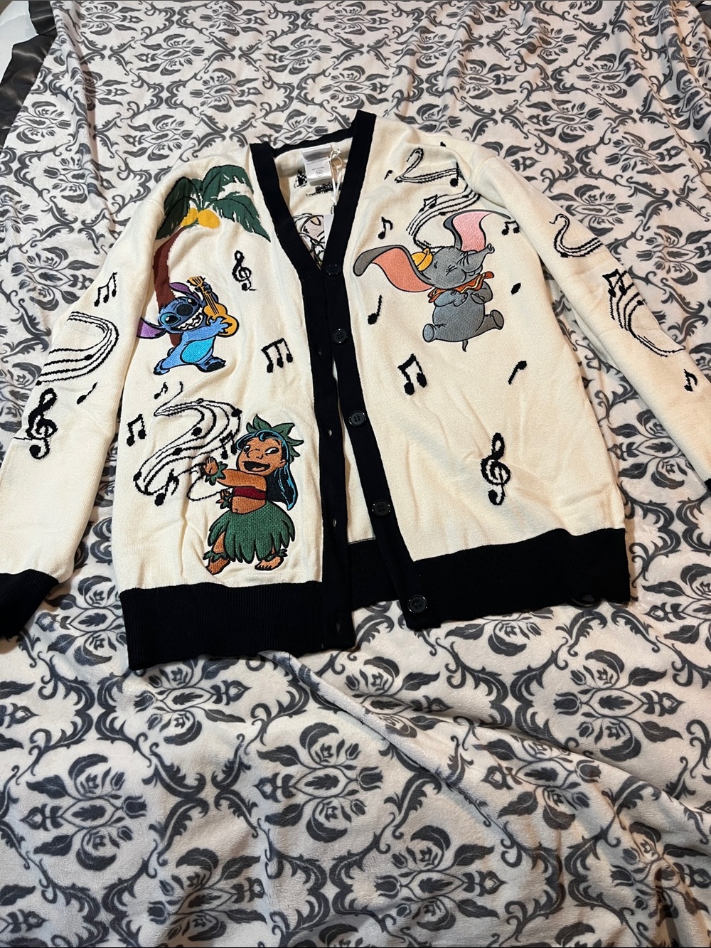 Boxlunch Disney 100 Musical Characters Cream and Black Embroidery Cardigan - Picture 3 of 11
